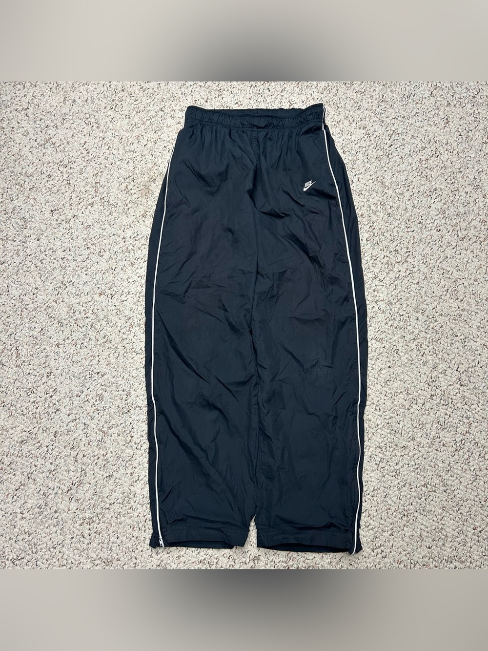 Nike Track Pants Vintage Small Black White Piping Mesh Lined Windbreaker Y2K